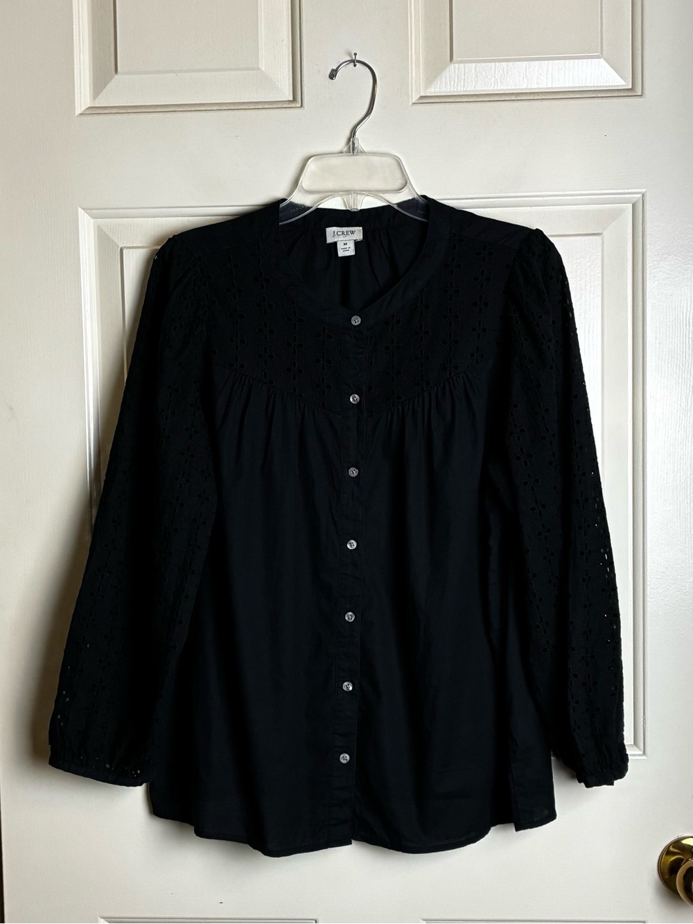 J Crew Black Mixed Media Button Front Top Size Medium